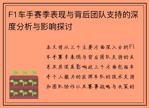 F1车手赛季表现与背后团队支持的深度分析与影响探讨