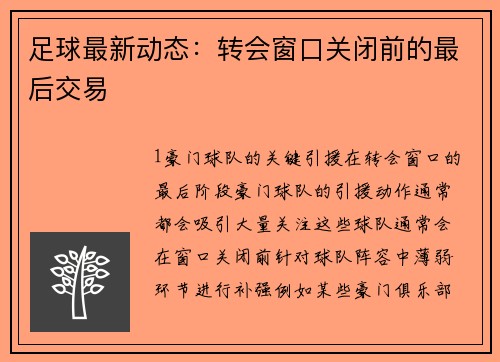 足球最新动态：转会窗口关闭前的最后交易