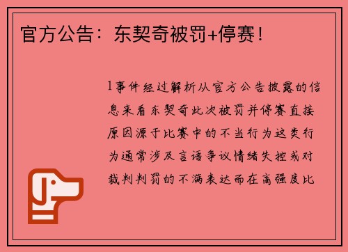 官方公告：东契奇被罚+停赛！